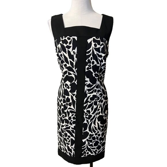 Connected Apparel Dress  14 Black White Career Church Sheath Washable Thin - Picture 1 of 10